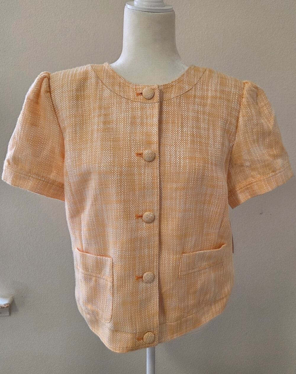 NWT Liz Claiborne Marigold Tweed Metallic Short Sleeve Blazer Jacket Women's 10